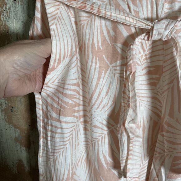 Land n Sea Women's Leaf Pattern Wide Leg Pants Linen Blend Pull On Size M Peach - Picture 4 of 7